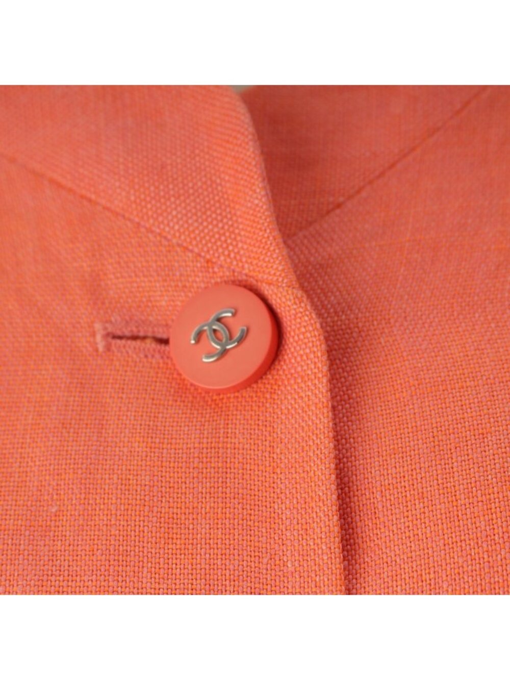 Chanel Linen CC Logo Coco Button Collarless Jacket Pink - Picture 7 of 10